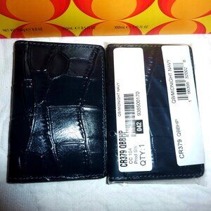 NWT Coach CR379 Crocodile Embossed Leather ID Wallet In Midnight Navy